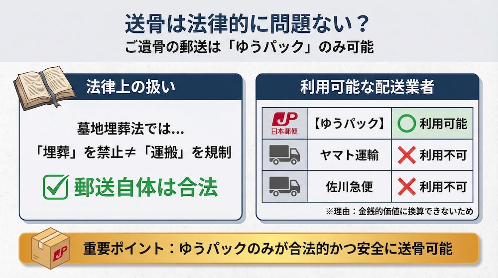 送骨は法律的に問題ない？ご遺骨の郵送はゆうパックのみ可能