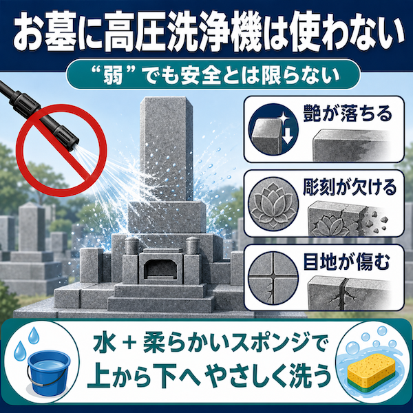 お墓に高圧洗浄機は使わない